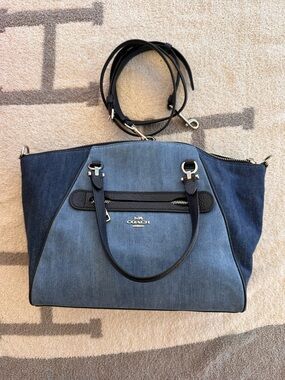 Coach Two-Tone Blue Denim Prarrie Satchel